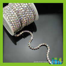 super close crystal AB color silver base rhinestone roll cup chain